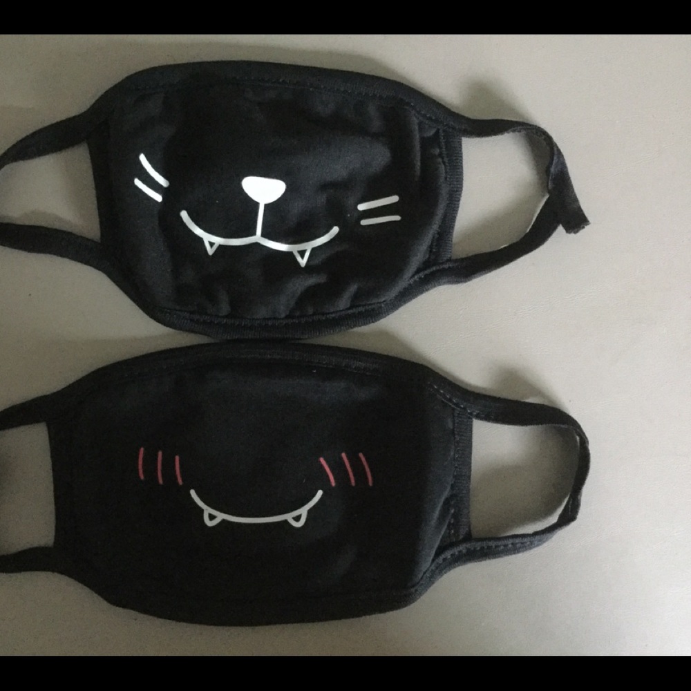 2 Cat Black Face Masks